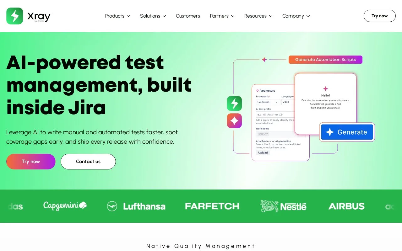 Screenshot of the Xray Test Management for Jira homepage