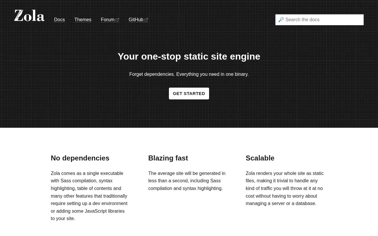 Screenshot of the Zola homepage