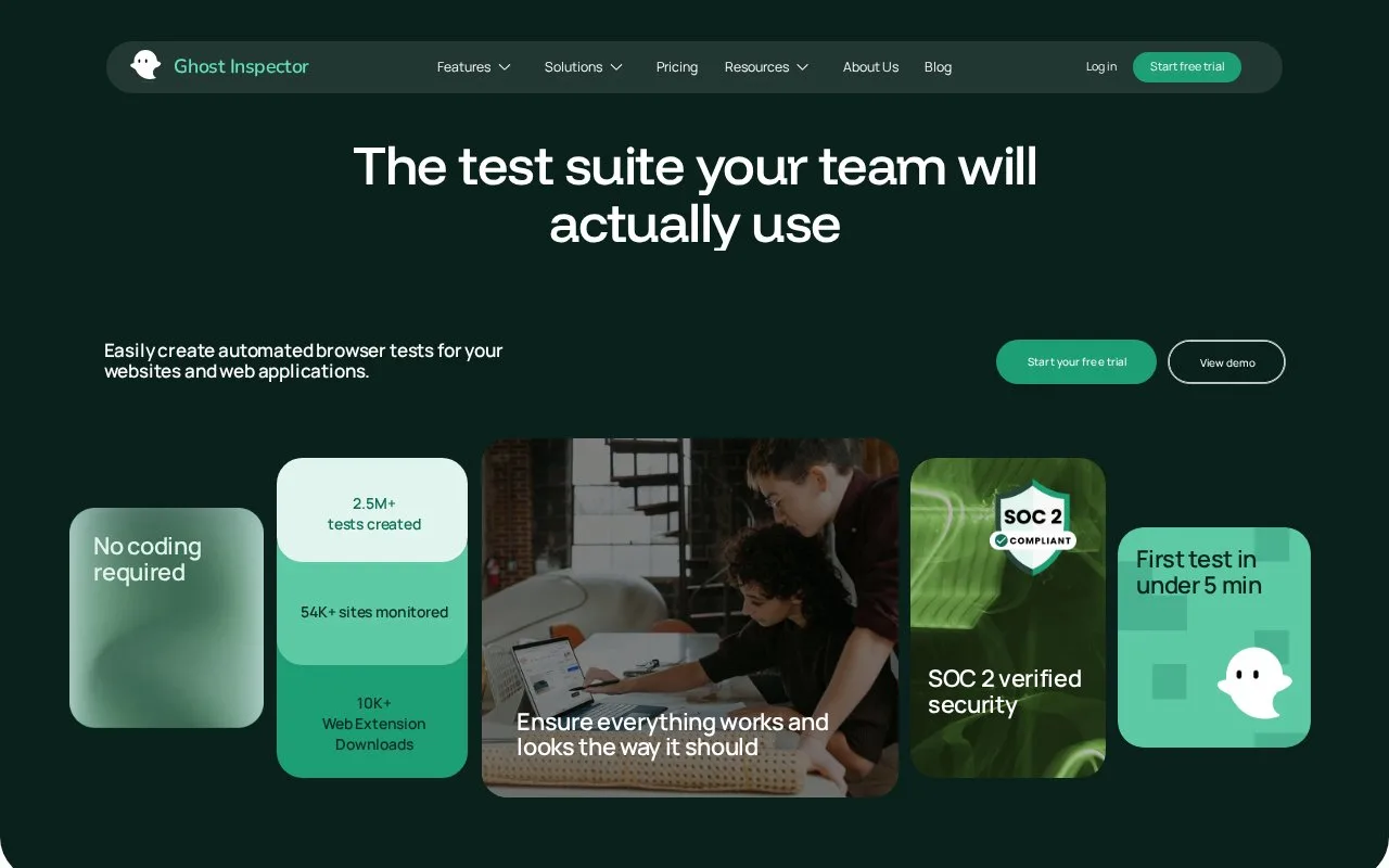 Screenshot of the Ghost Inspector homepage