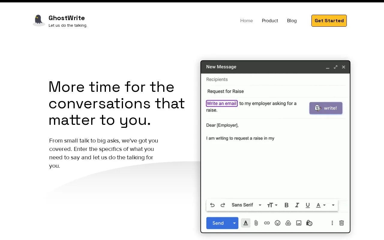 Screenshot of the GhostWrite homepage