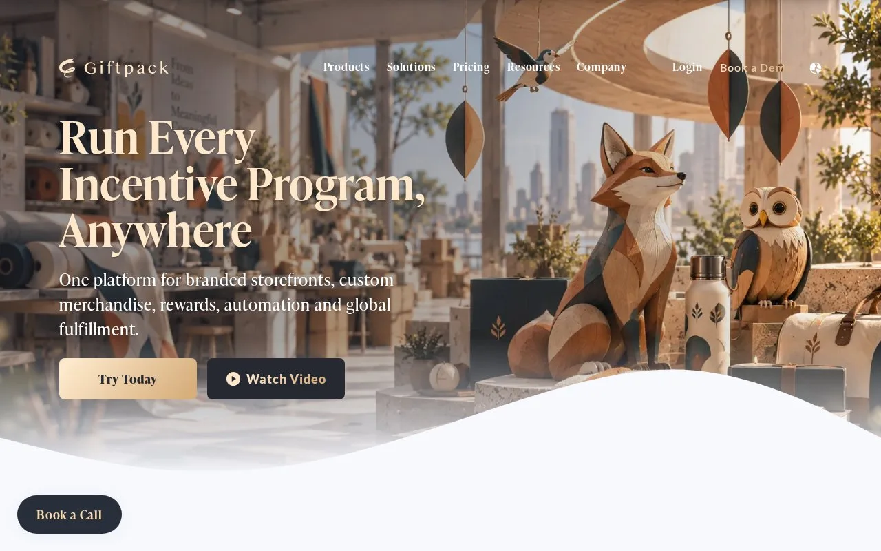 Screenshot of the Giftpack homepage