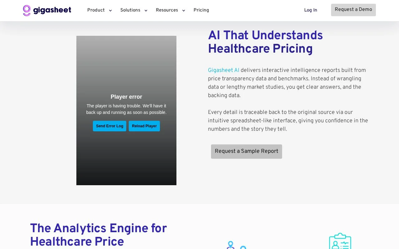 Screenshot of the Gigasheet homepage