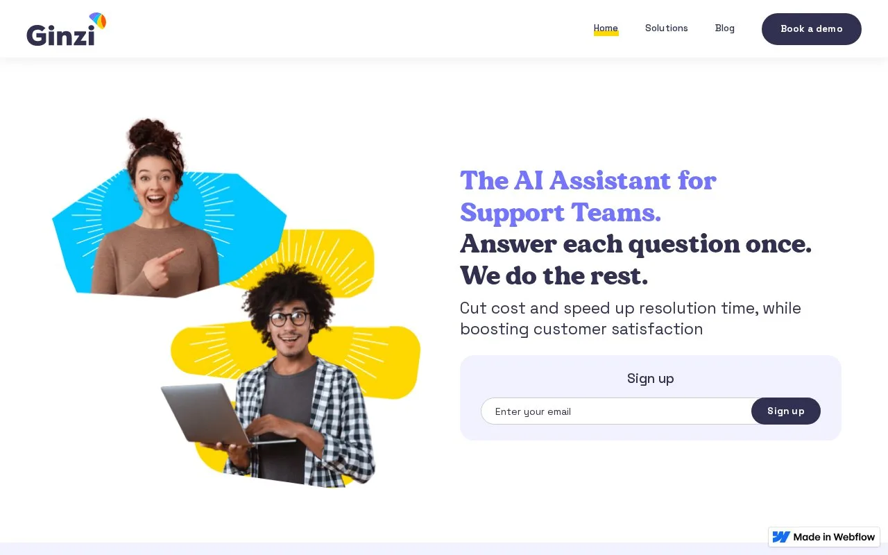 Screenshot of the Ginzi homepage