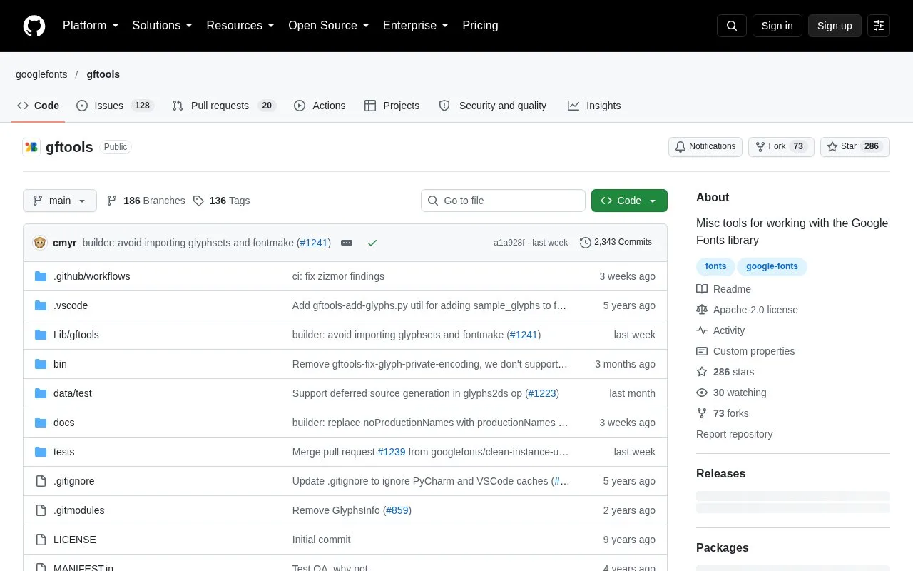 Screenshot of the Google Fonts Tools homepage