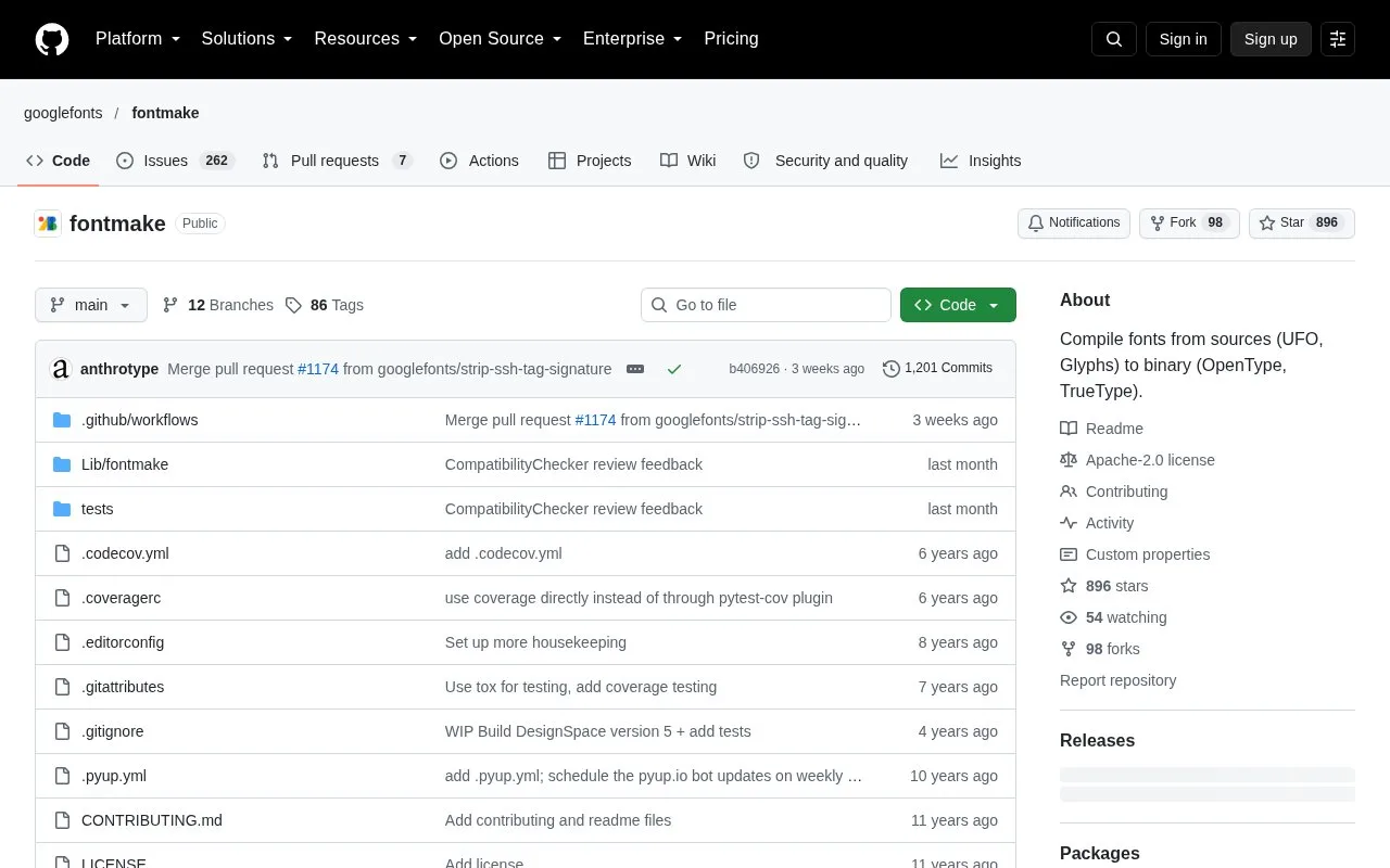 Screenshot of the fontmake homepage