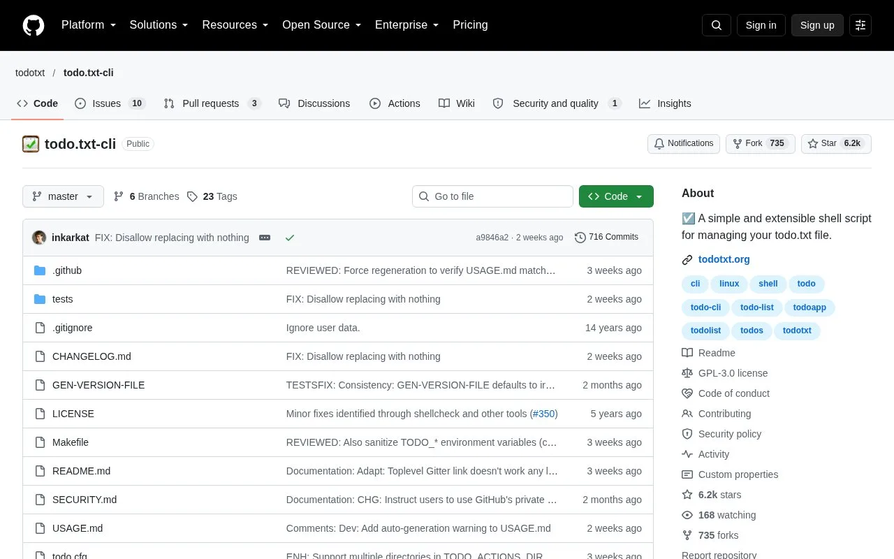 Screenshot of the Todo.txt CLI homepage