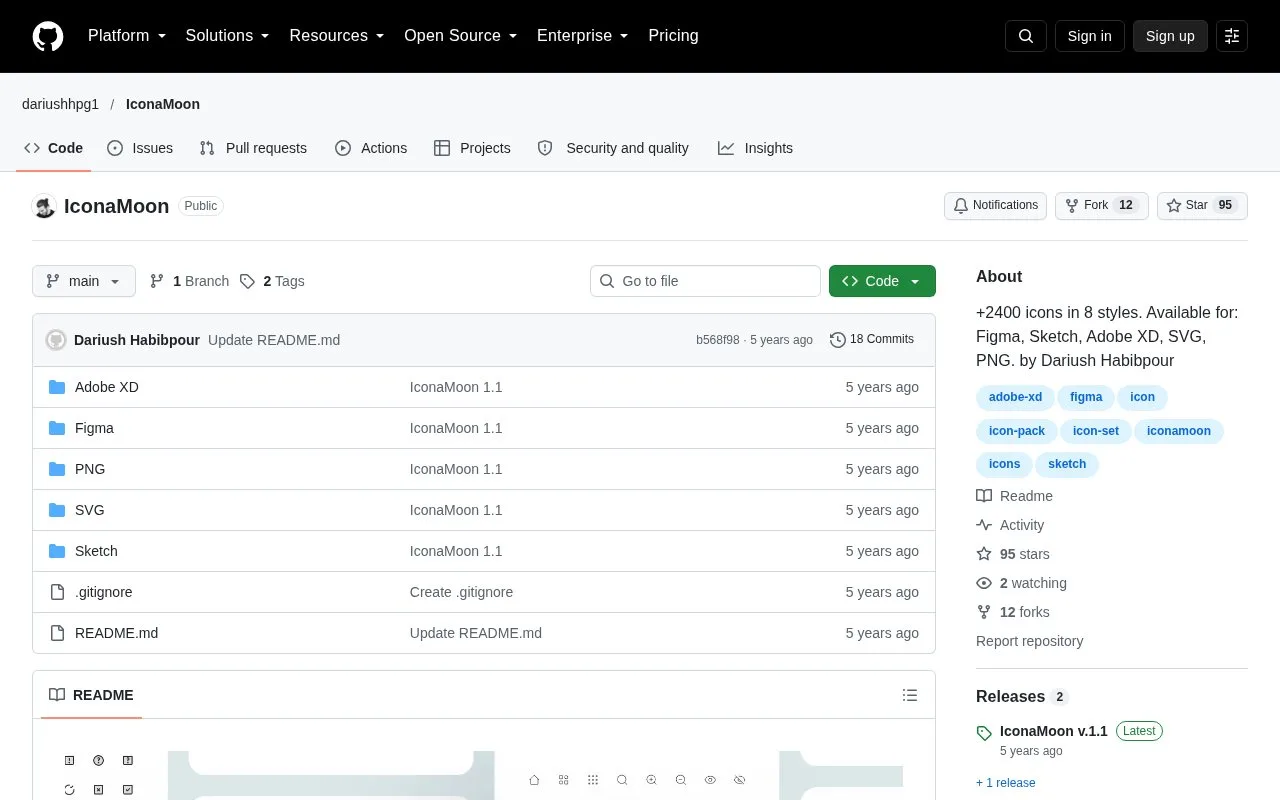 Screenshot of the IconaMoon homepage