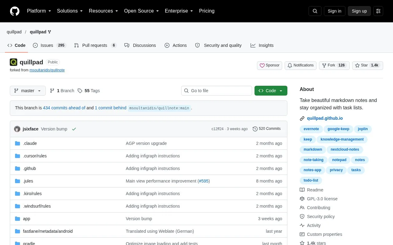 Screenshot of the Quillpad homepage