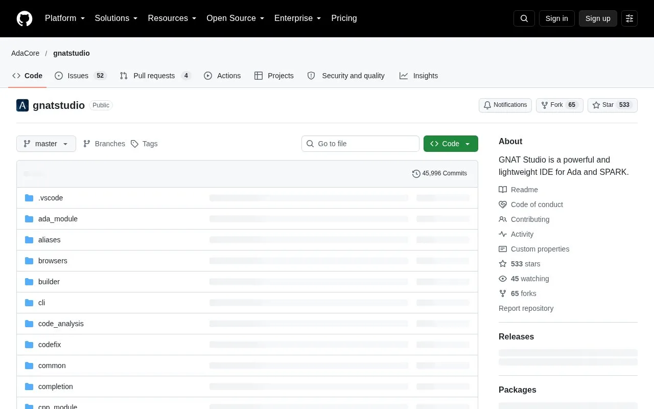 Screenshot of the GNAT Studio homepage