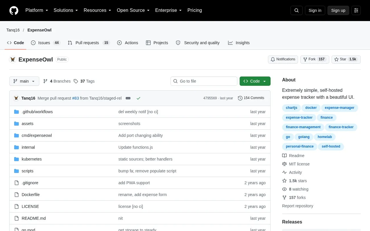 Screenshot of the ExpenseOwl homepage