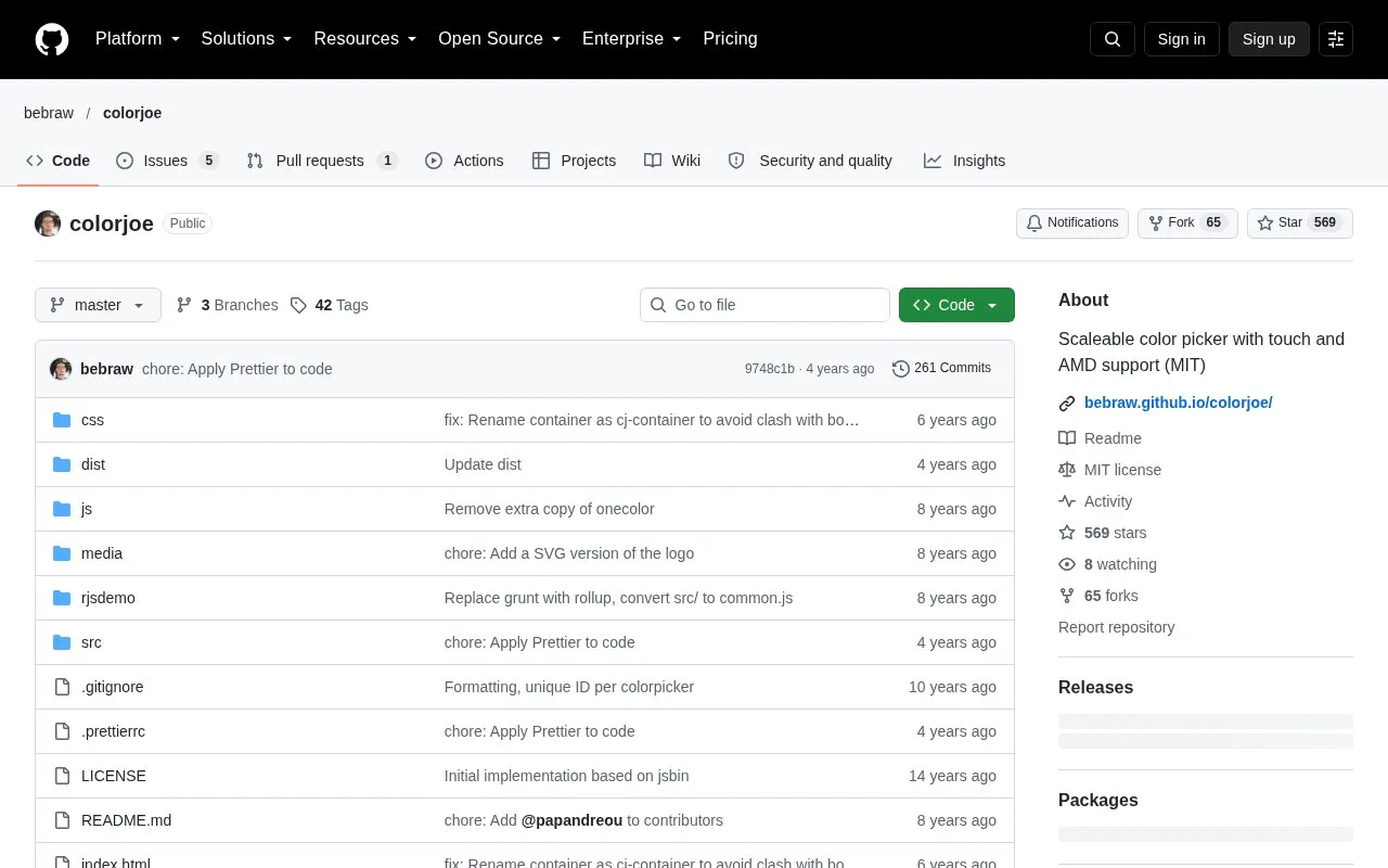 Screenshot of the colorjoe homepage
