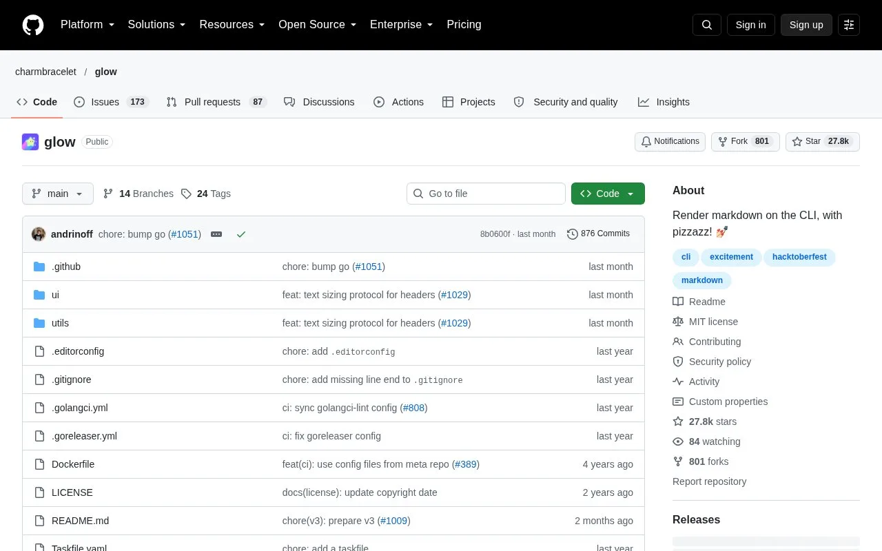 Screenshot of the Glow homepage