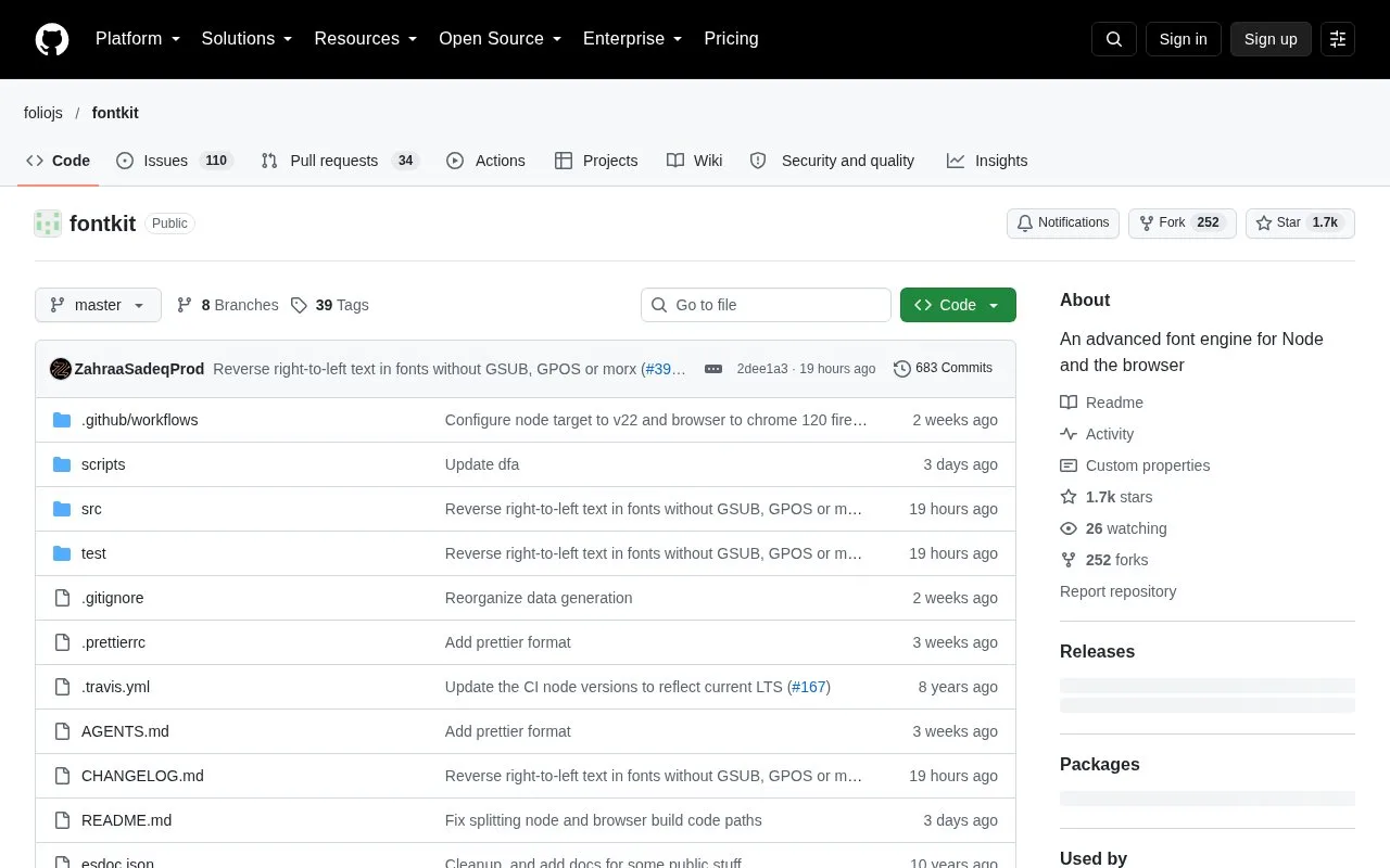 Screenshot of the Fontkit homepage