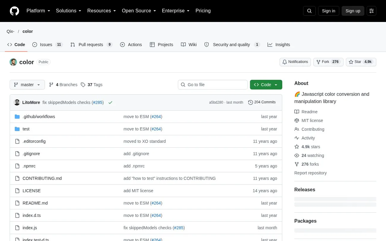 Screenshot of the color (Qix) homepage