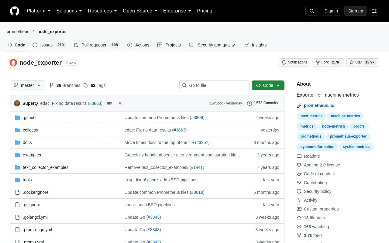 Screenshot of the Prometheus Node Exporter homepage