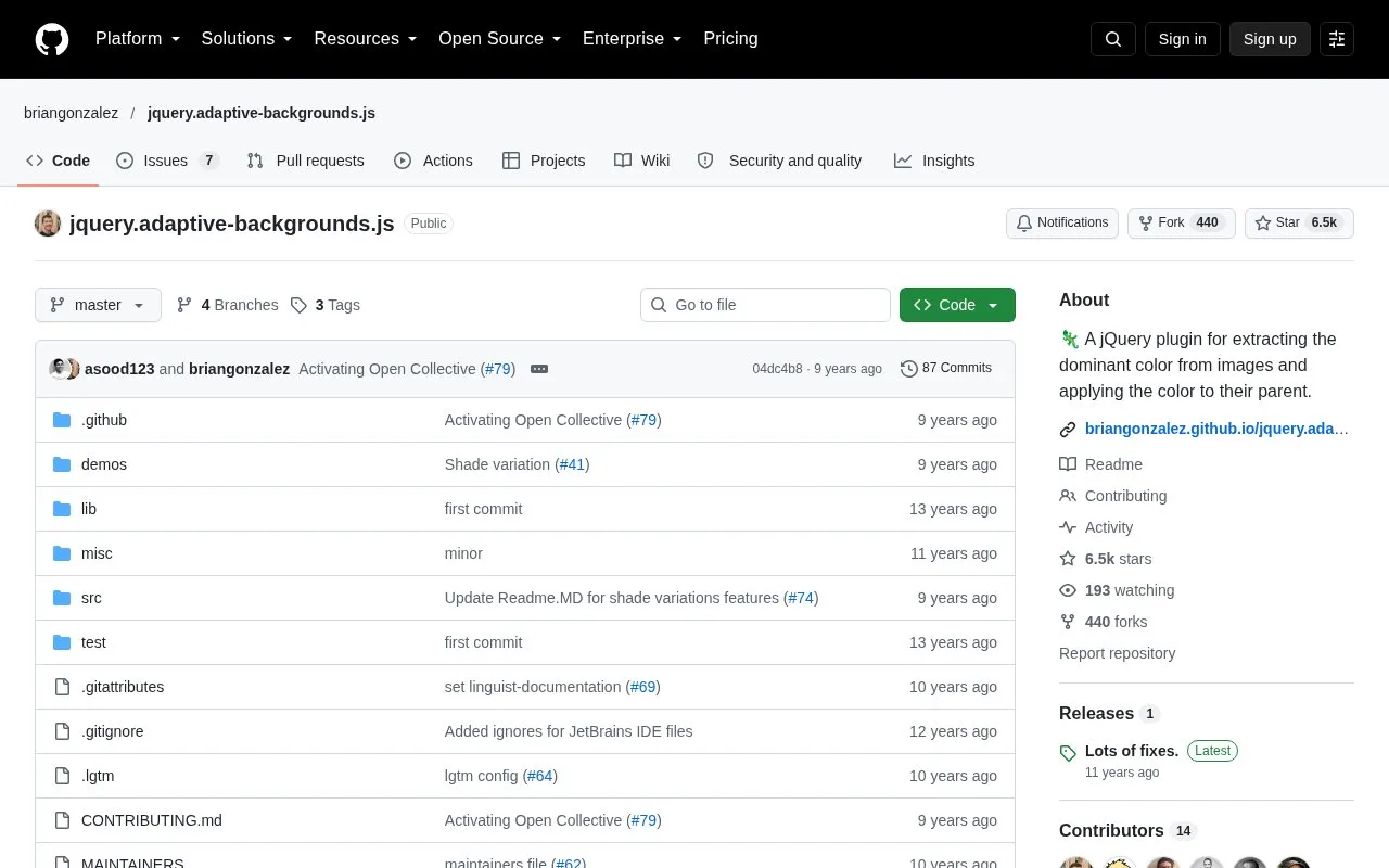 Screenshot of the Adaptive Backgrounds homepage