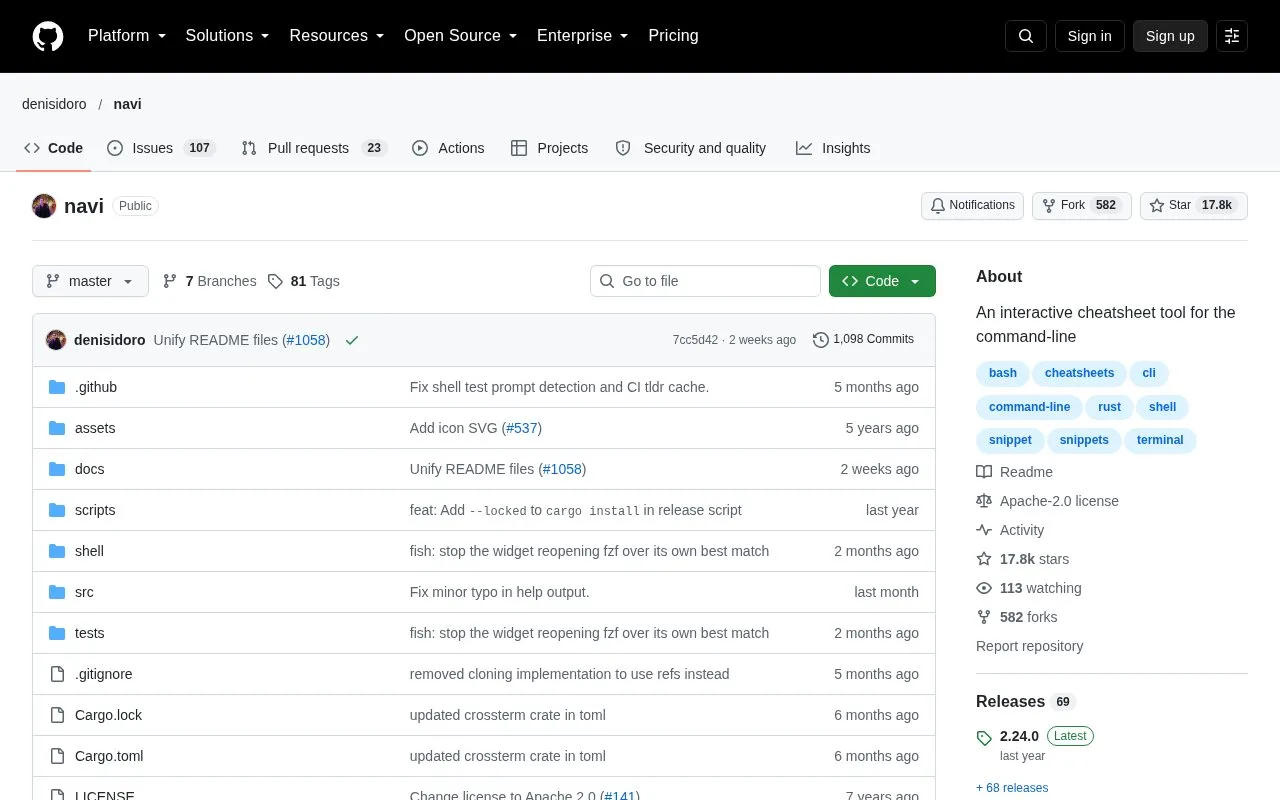 Screenshot of the navi homepage