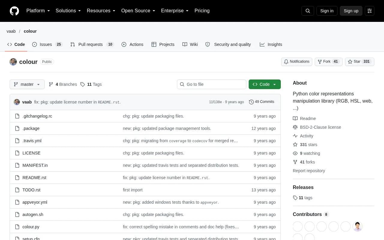 Screenshot of the colour (vaab) homepage