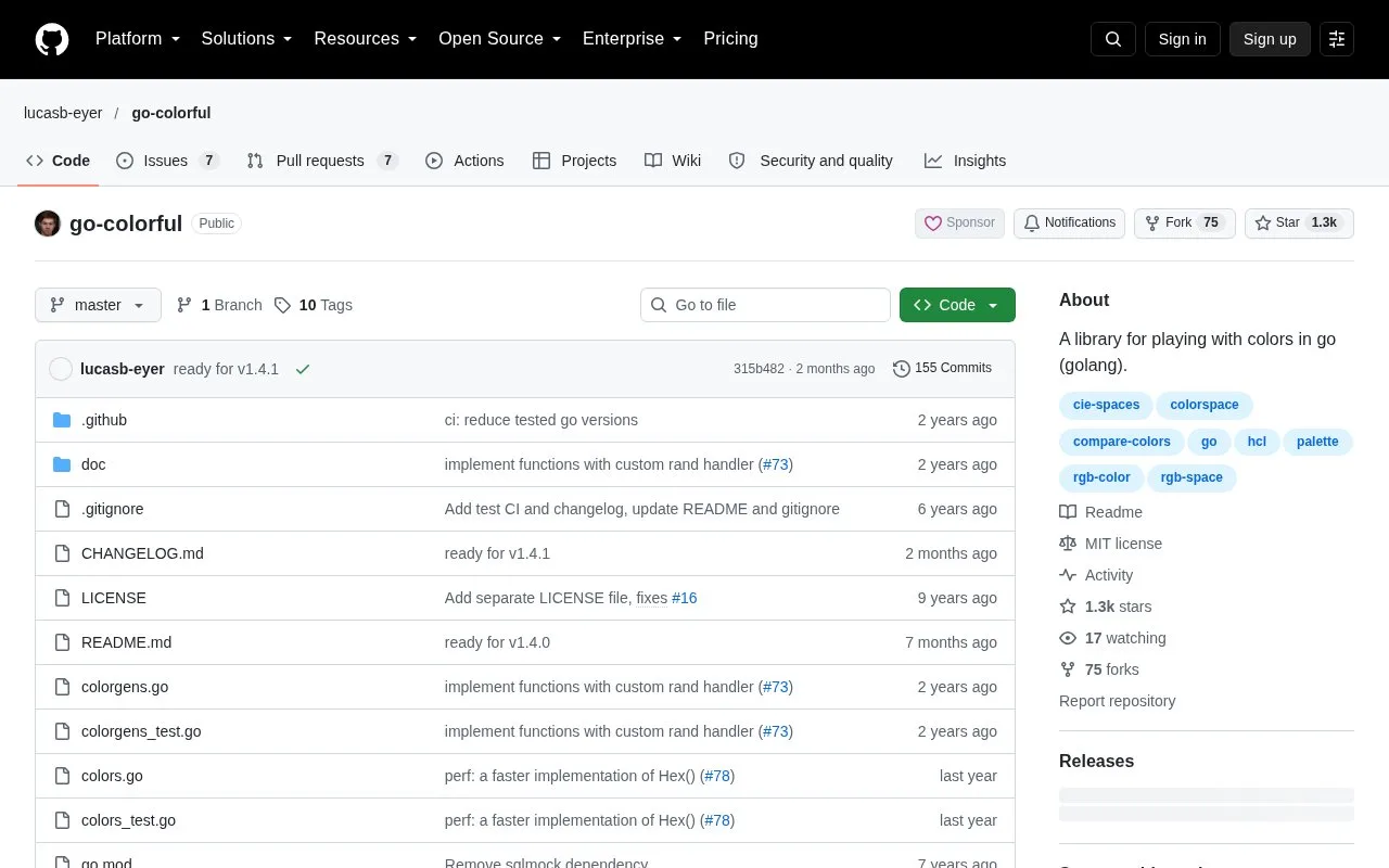 Screenshot of the go-colorful homepage