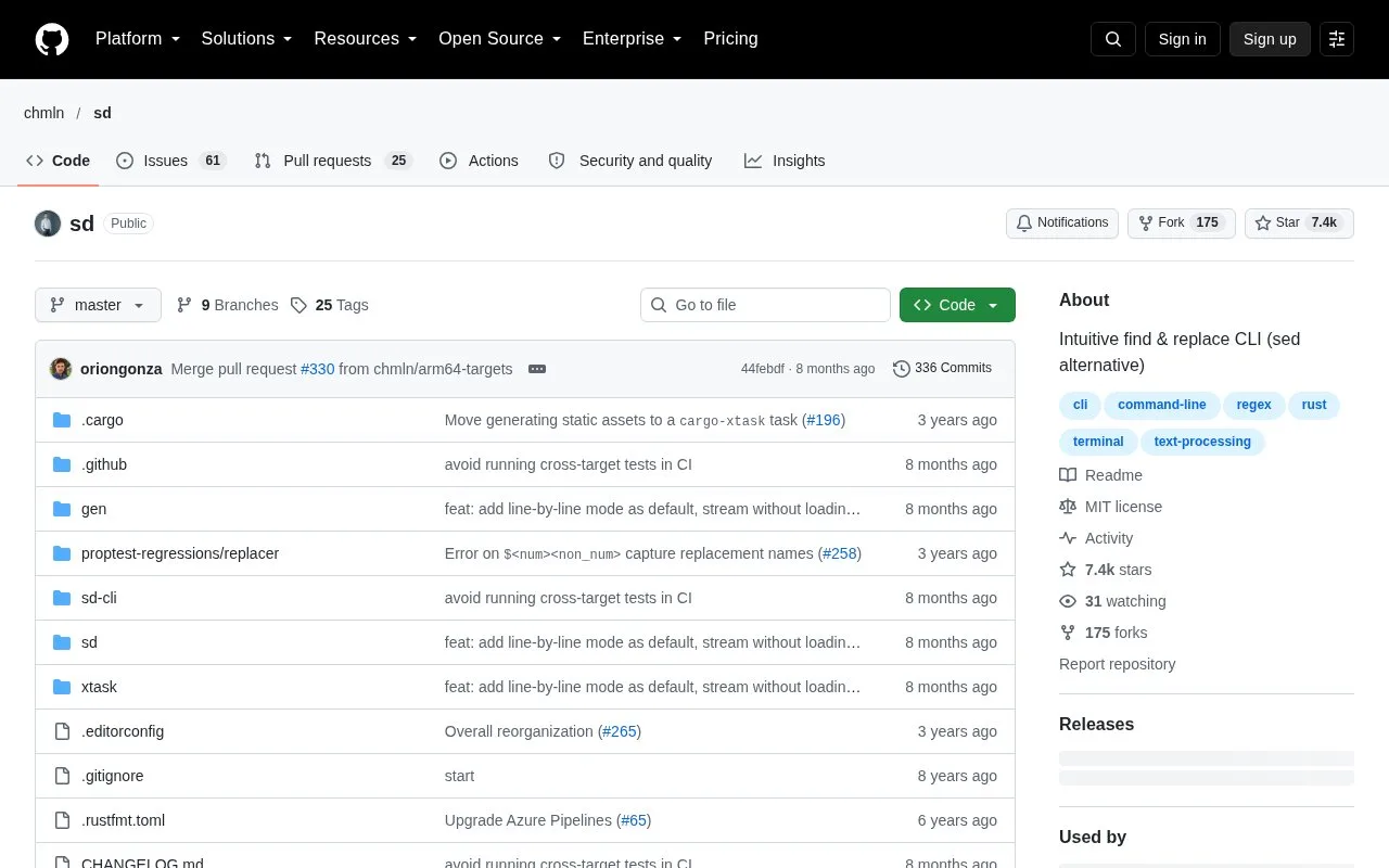 Screenshot of the sd homepage