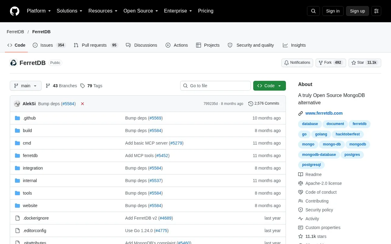 Screenshot of the FerretDB homepage
