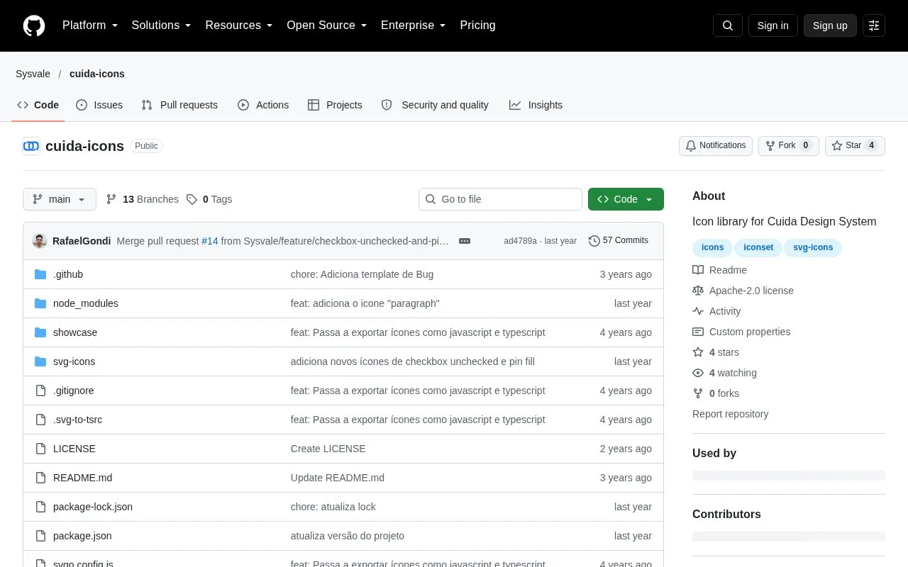 Screenshot of the Cuida Icons homepage