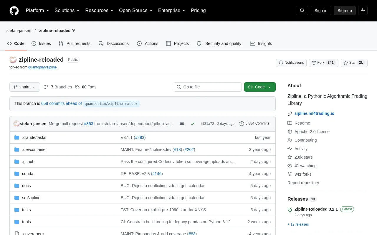 Screenshot of the Zipline Reloaded homepage