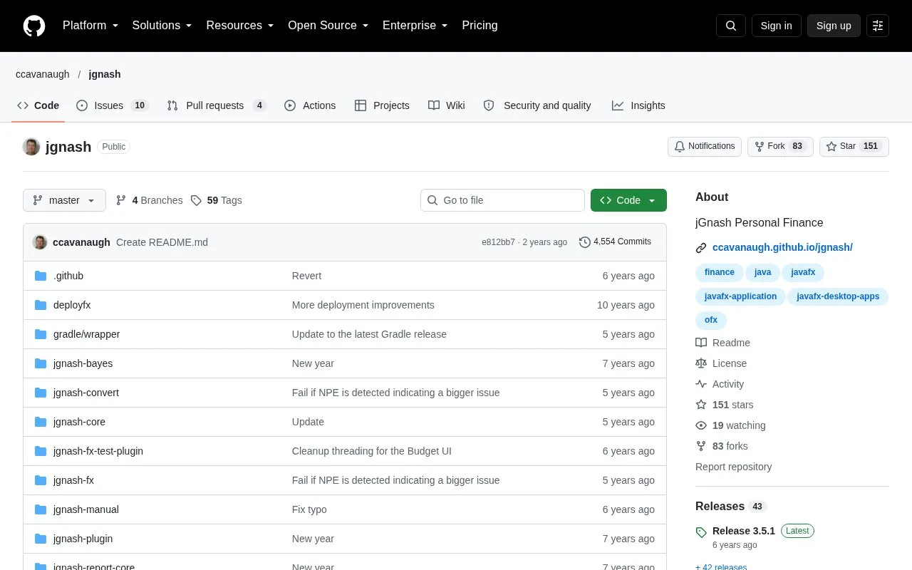 Screenshot of the jGnash homepage