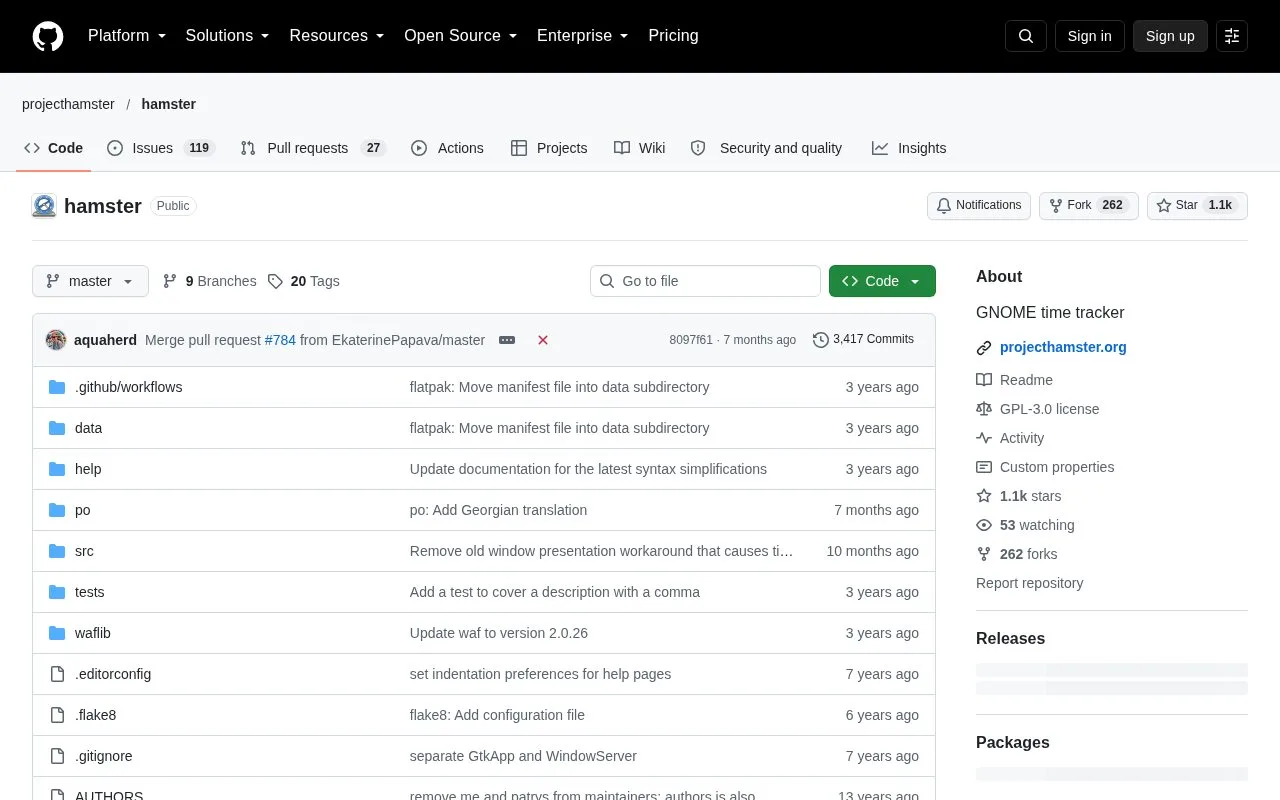 Screenshot of the Hamster homepage
