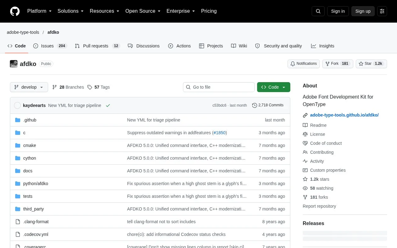 Screenshot of the Adobe Font Development Kit for OpenType homepage