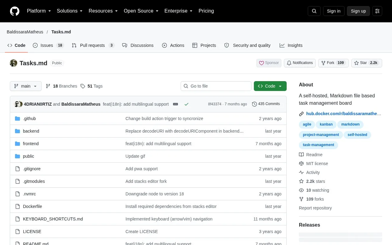 Screenshot of the Tasks.md homepage