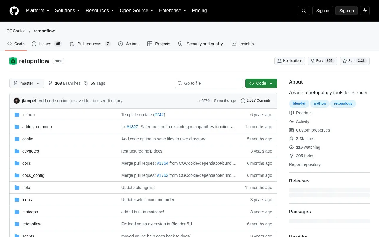 Screenshot of the Retopoflow homepage