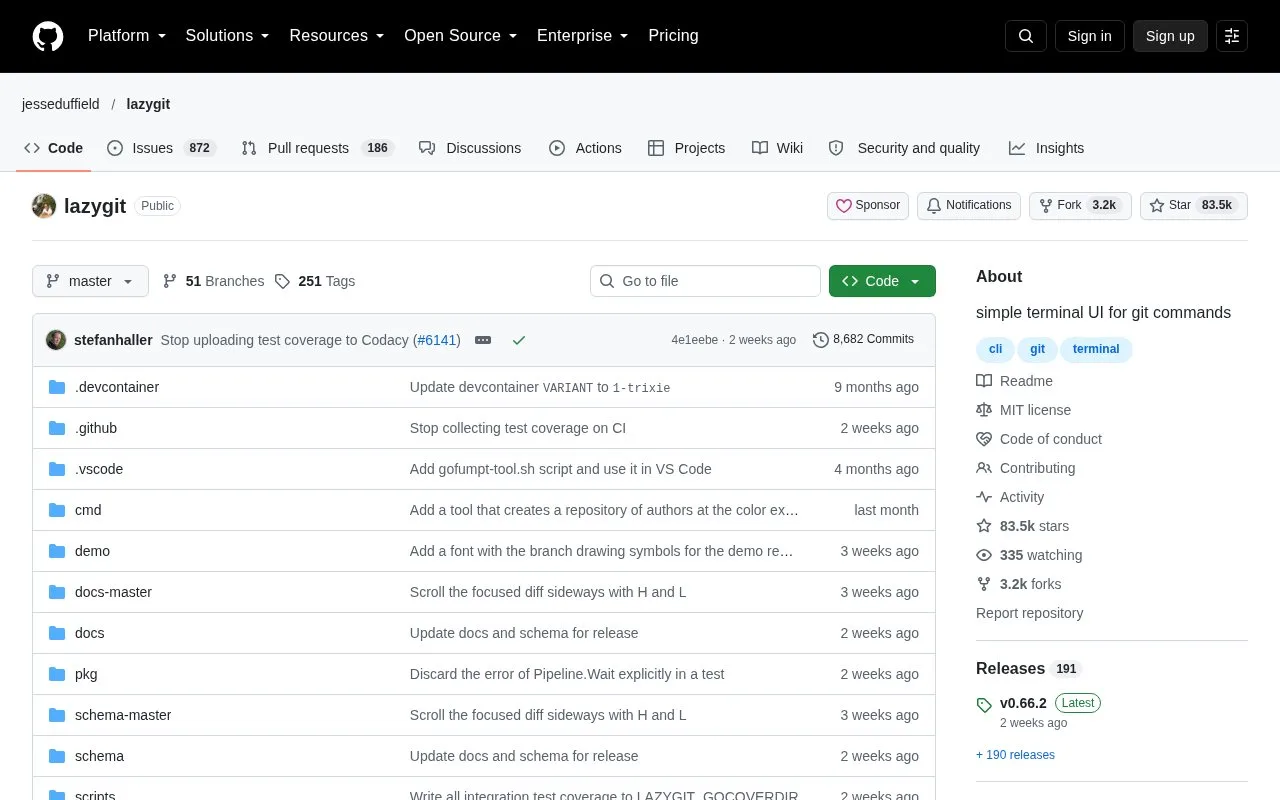 Screenshot of the lazygit homepage