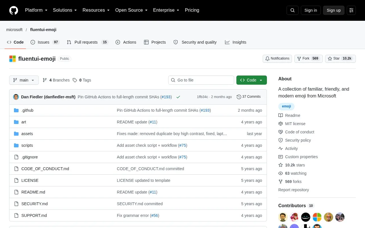 Screenshot of the Fluent Emoji homepage