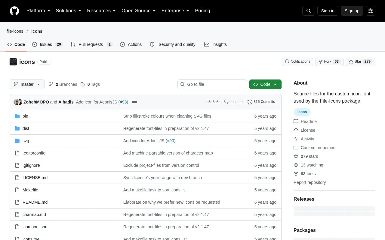 Screenshot of the File Icons homepage
