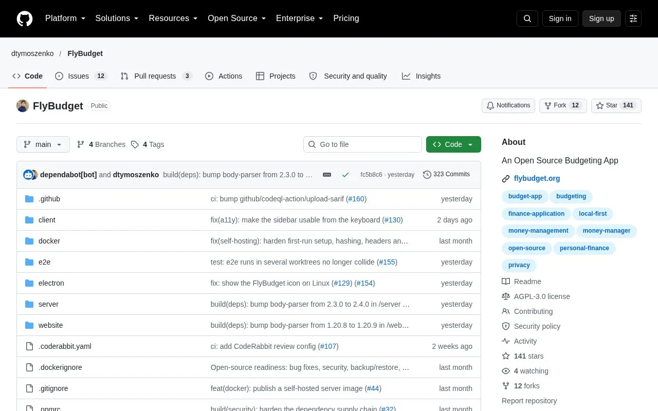 Screenshot of the FlyBudget homepage
