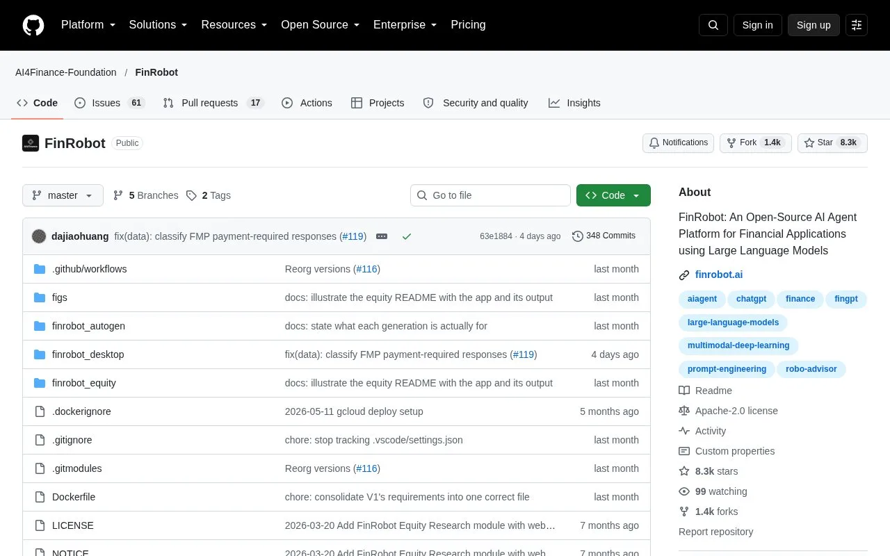 Screenshot of the FinRobot homepage