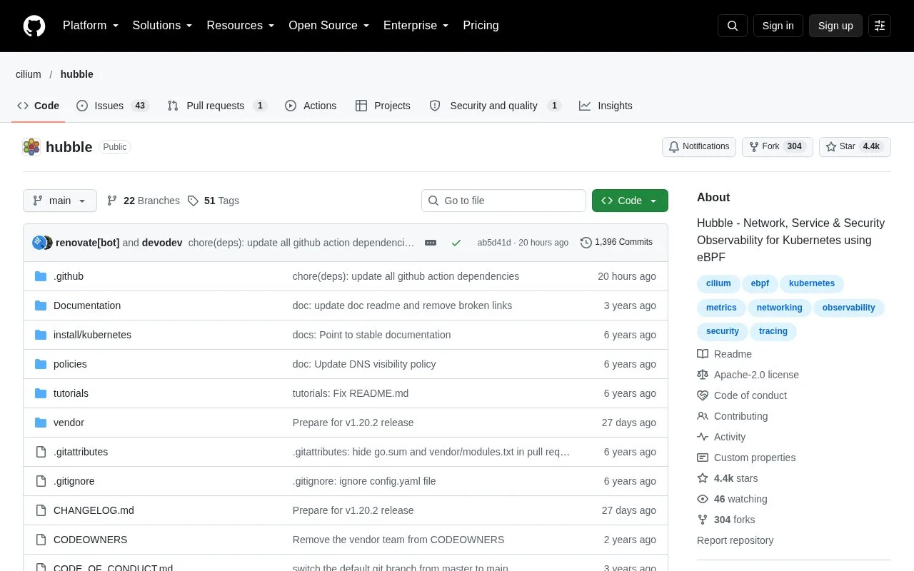 Screenshot of the Hubble homepage