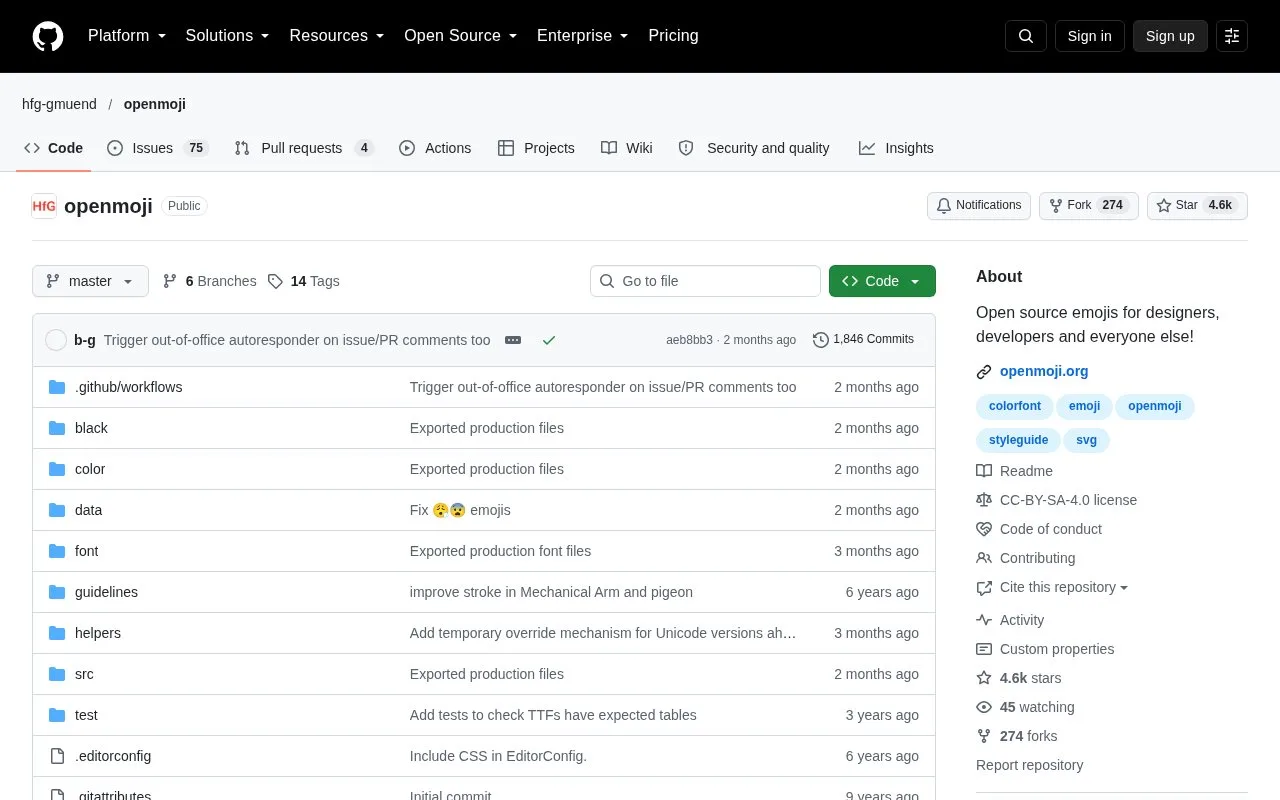 Screenshot of the OpenMoji homepage