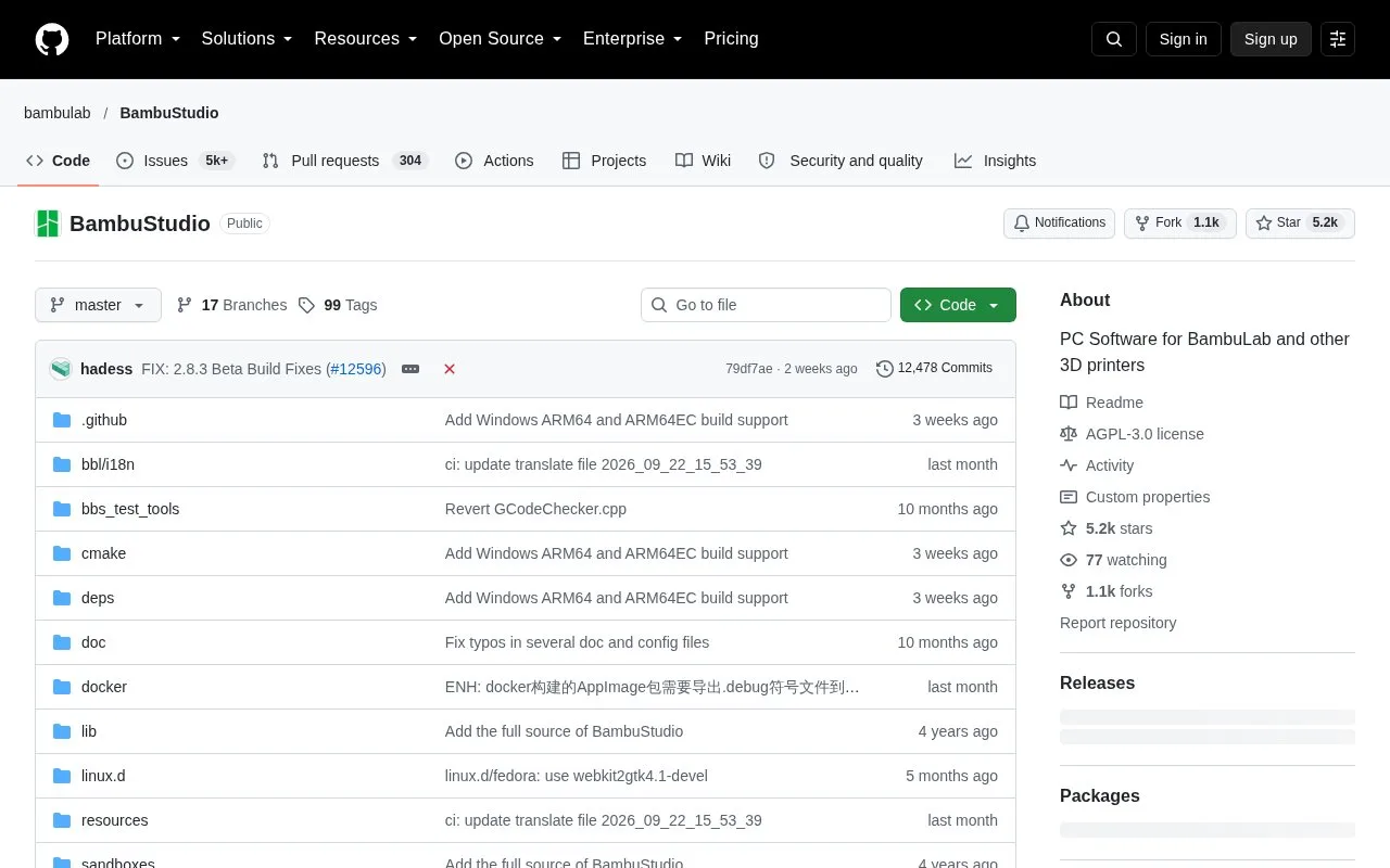 Screenshot of the Bambu Studio homepage