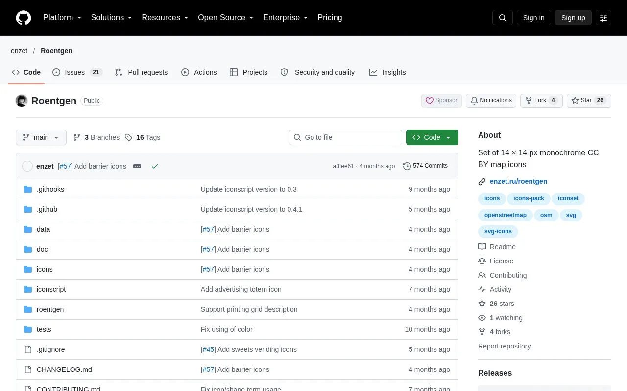 Screenshot of the Röntgen homepage