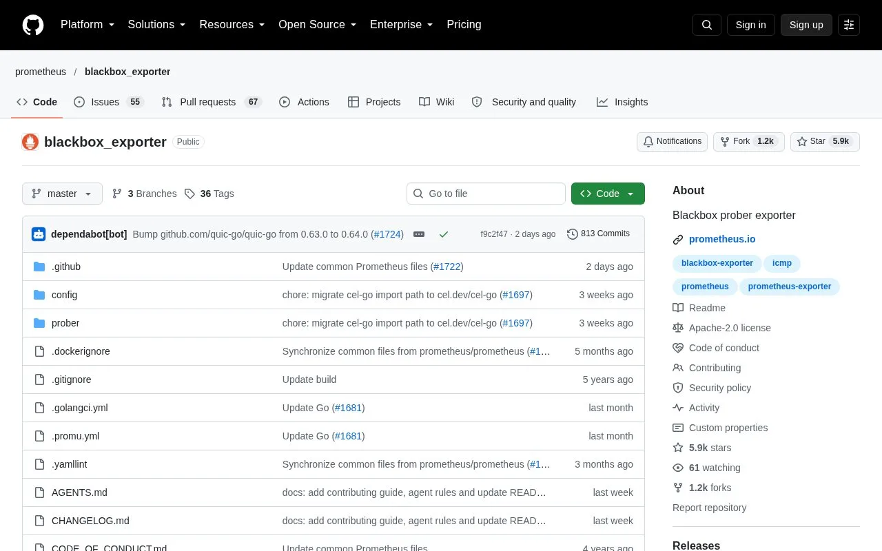 Screenshot of the Prometheus Blackbox Exporter homepage