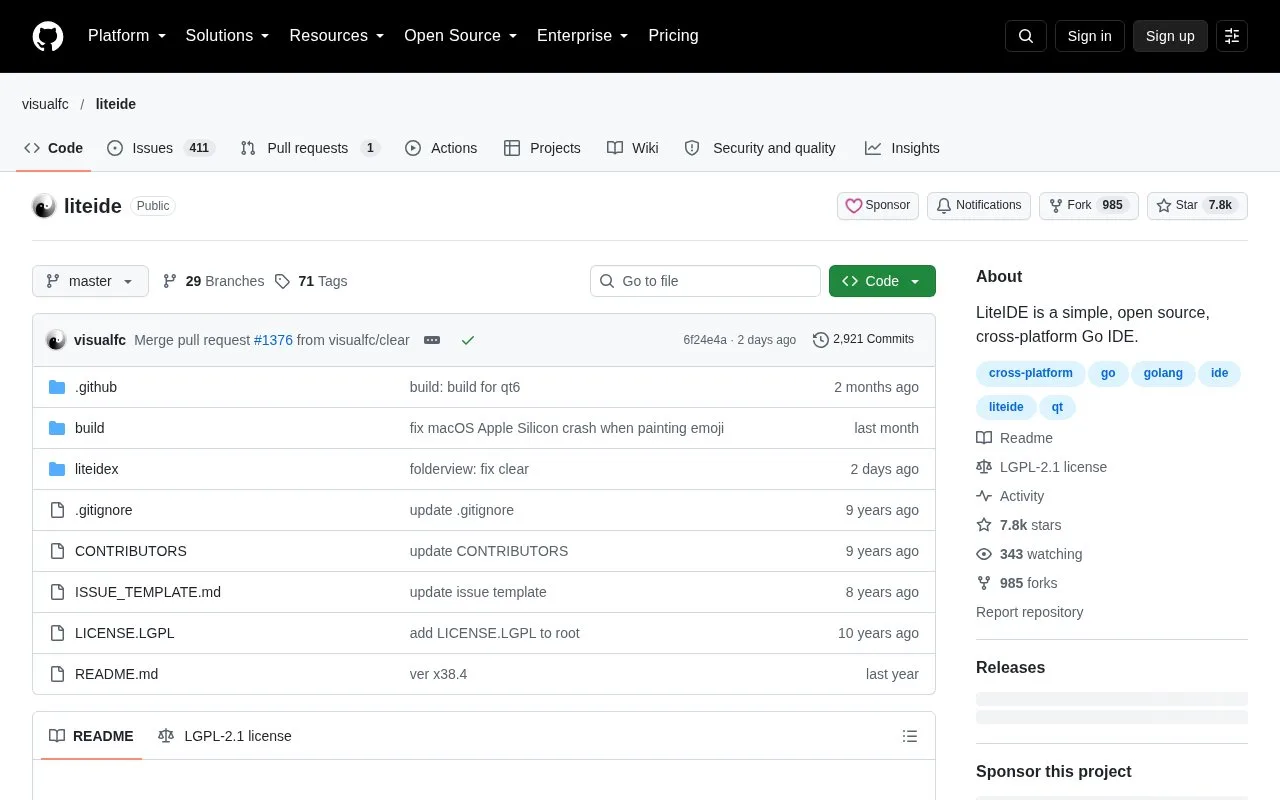 Screenshot of the LiteIDE homepage
