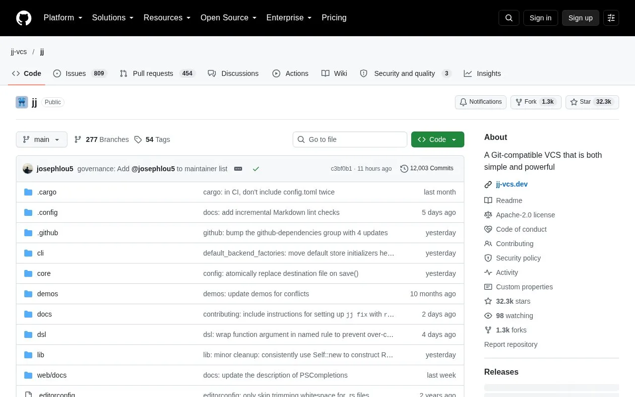 Screenshot of the Jujutsu homepage