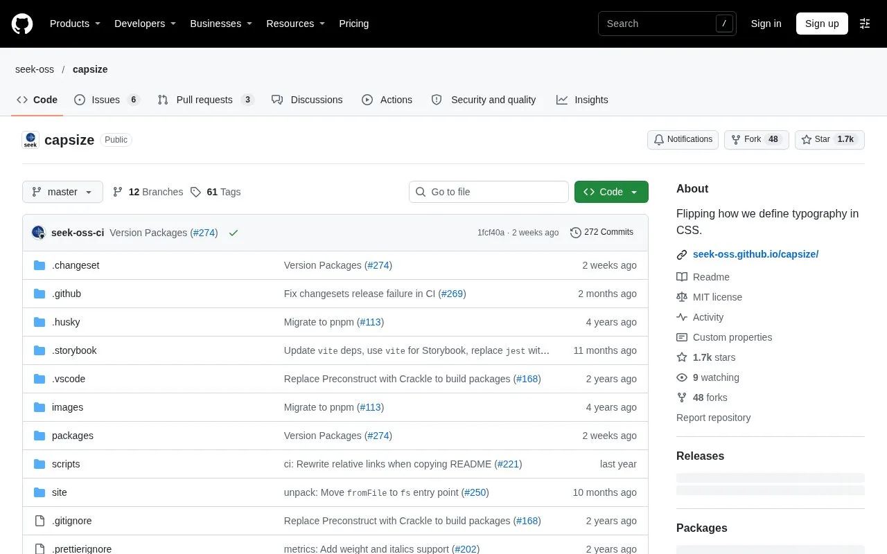 Screenshot of the Capsize homepage