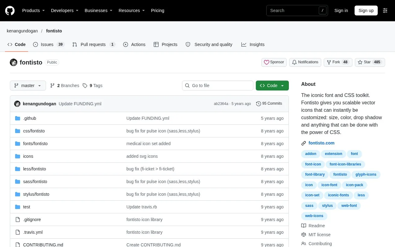 Screenshot of the Fontisto homepage