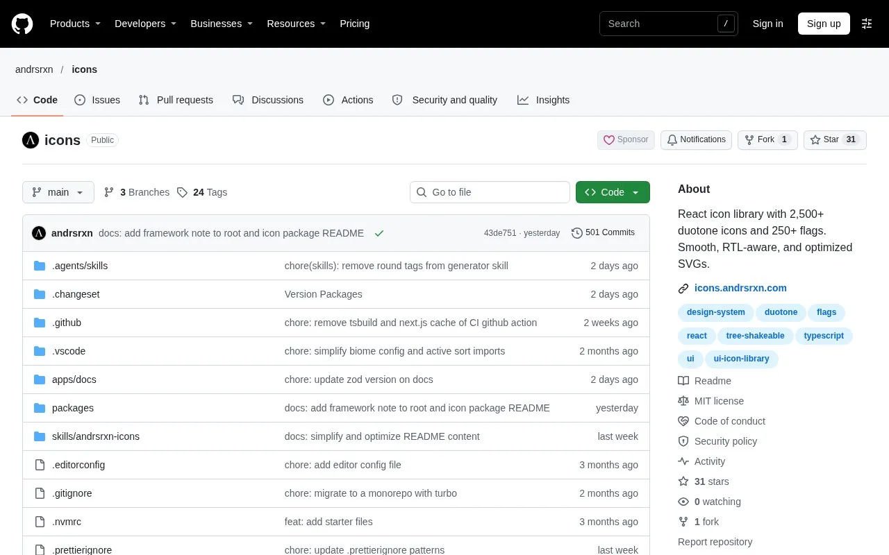 Screenshot of the andrsrxn/icons homepage