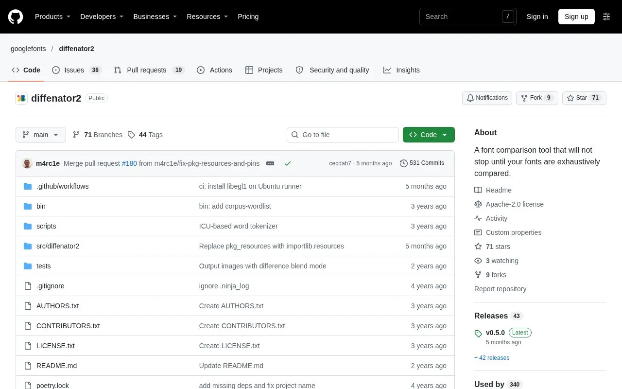 Screenshot of the Diffenator 2 homepage