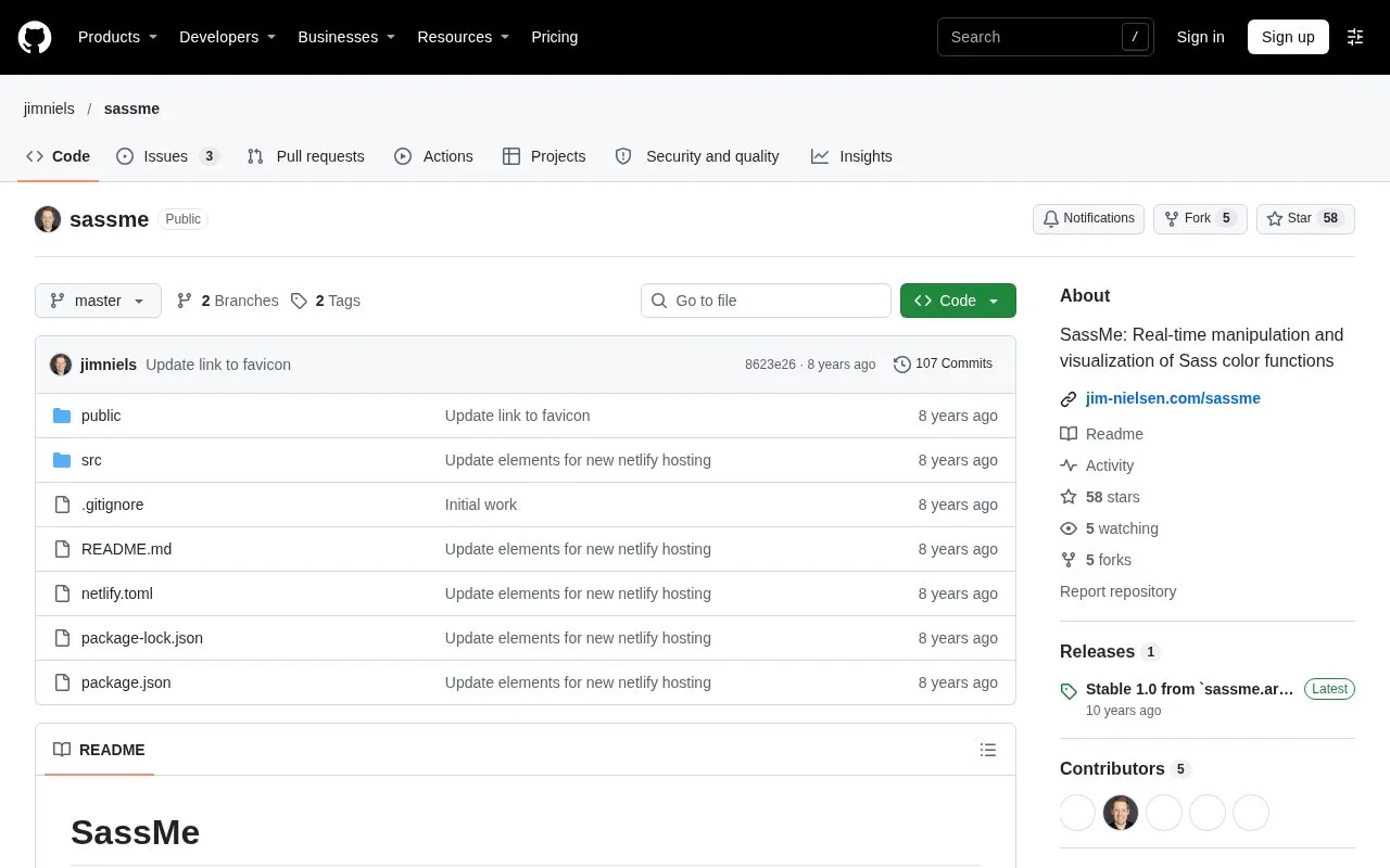Screenshot of the SassMe homepage
