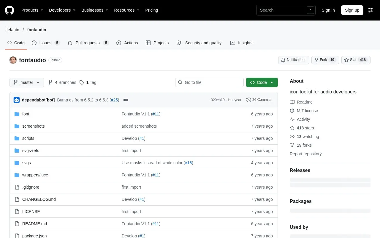 Screenshot of the Fontaudio homepage